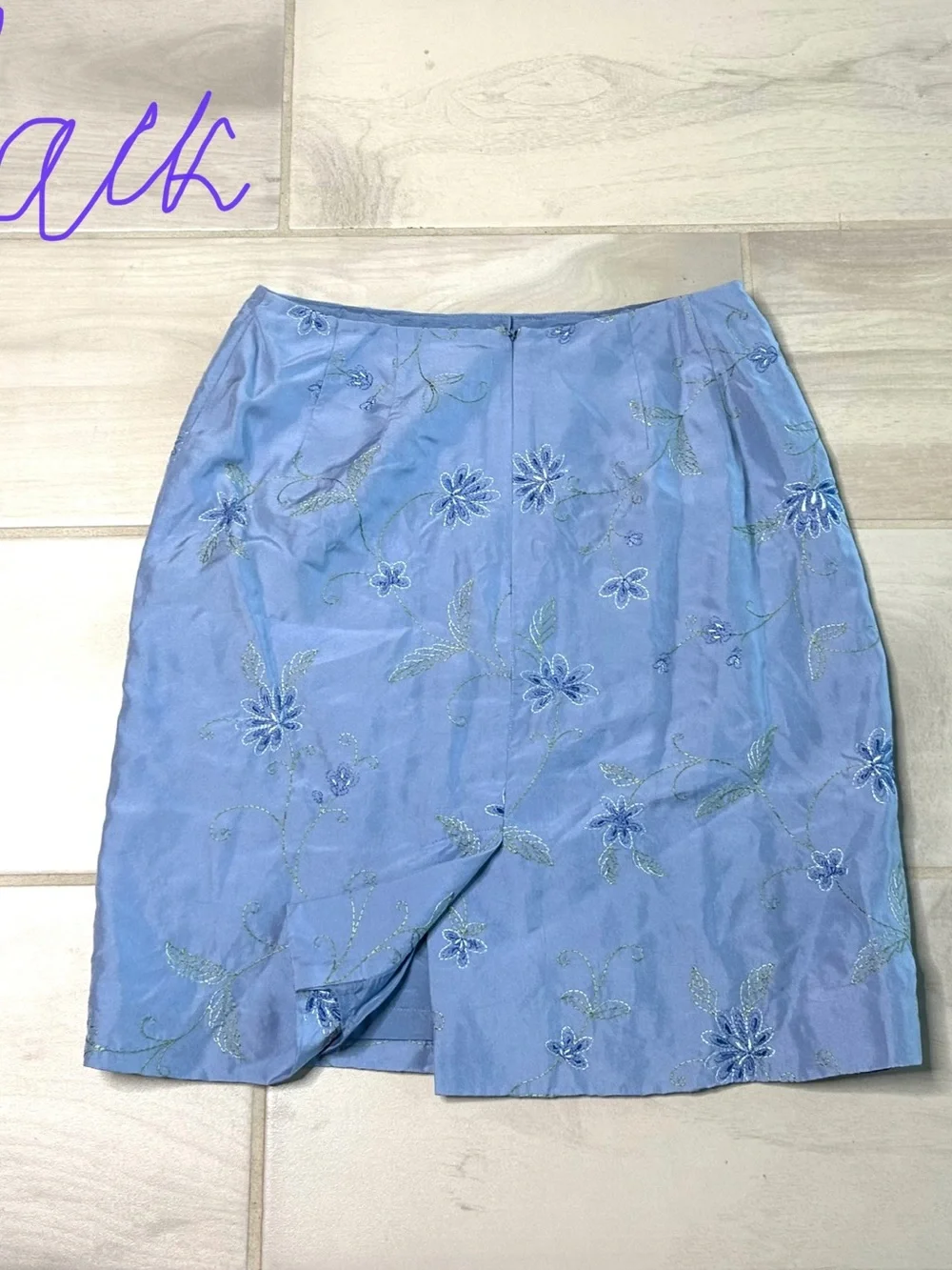 Women’s Silk 2 Piece Skirt Suit Blue Embroidered Blazer Petite 2 / XS - Picture 10 of 10